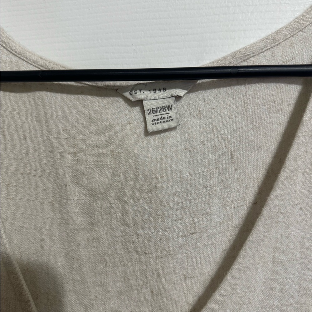 Cream Button-Down V-Neck canvas Dress - Picture 3 of 5